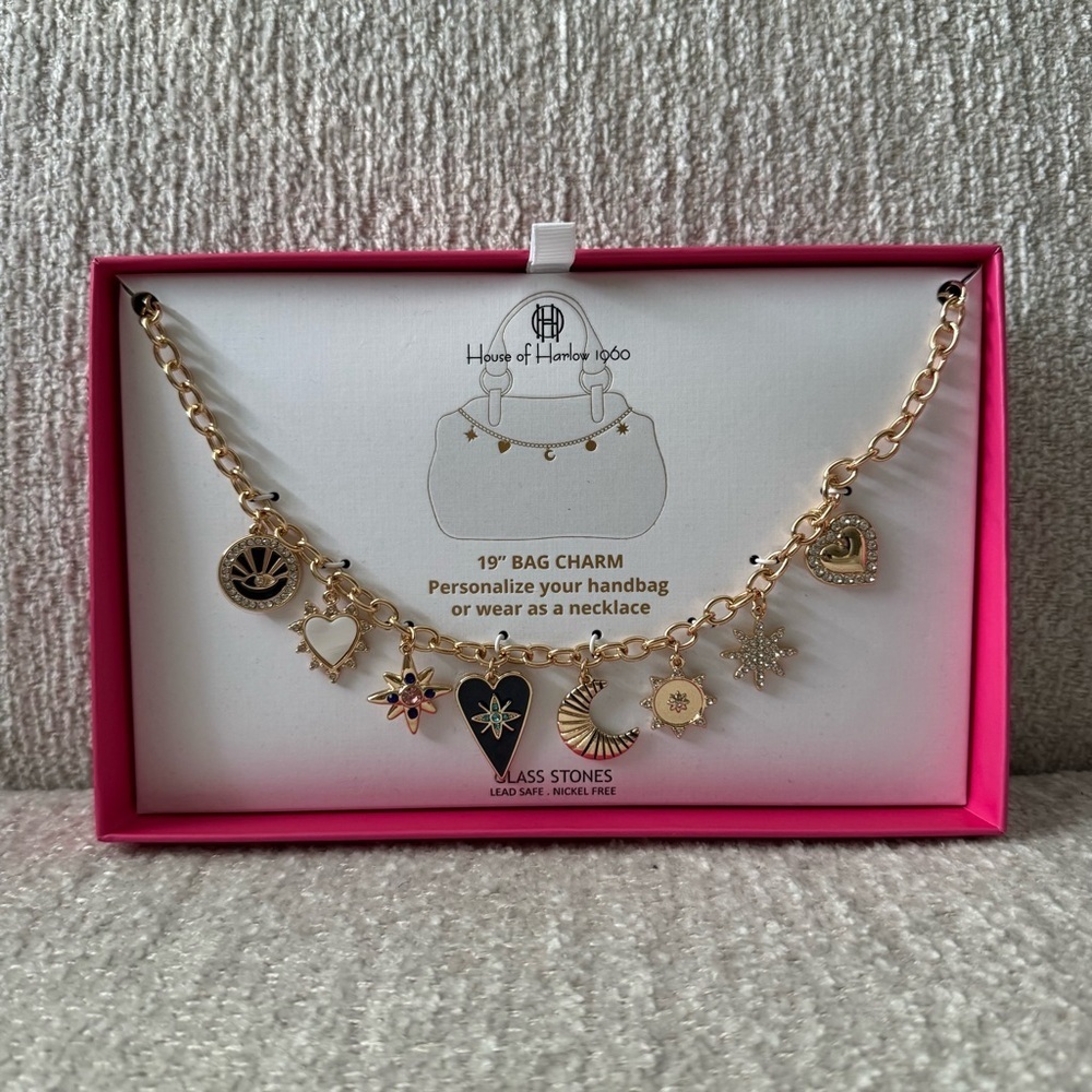 House of Harlow 1960 19” Gold & Blue Tones Bag Charm Necklace